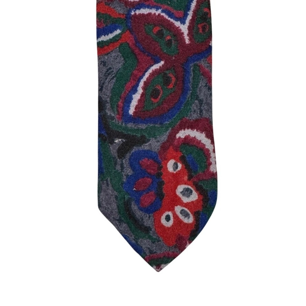 Barry Bricken Mens Abstract Paisley Floral Knit Tie Red Blue Green Grey Acrylic